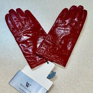 Worthington Burgundy Leather Gloves Shimmer Patent Leather Size L Lined Gorgeous